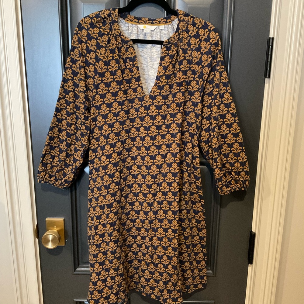 Boden Navy and Gold Patterned Dress